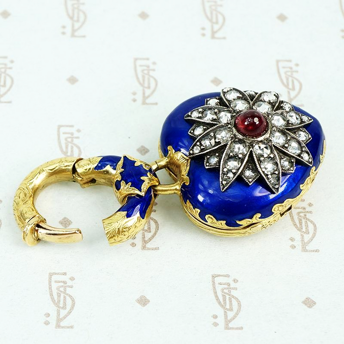 enameled rose cut diamond pendant locket alternate view