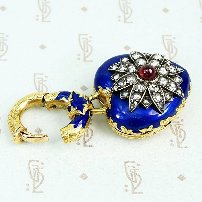 enameled rose cut diamond pendant locket alternate view