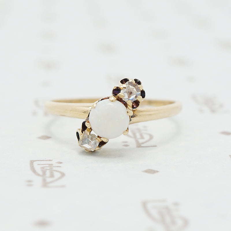 rose cut diamond and opal ring
