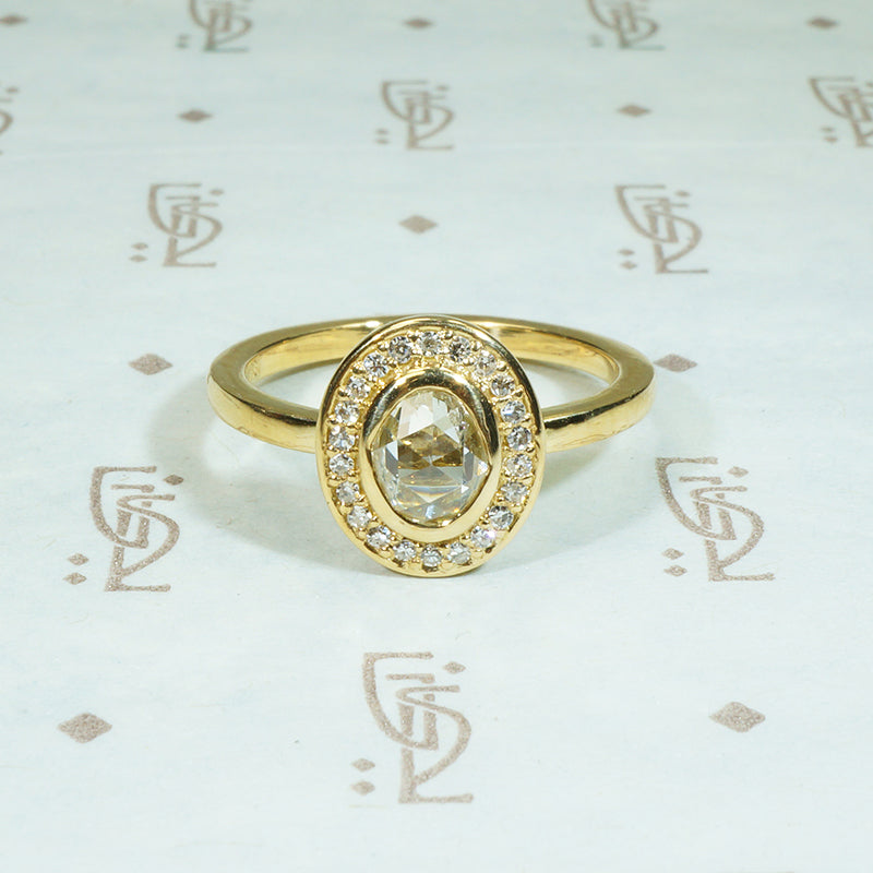 Rose Cut Diamond Halo 18k Yellow Gold Ring