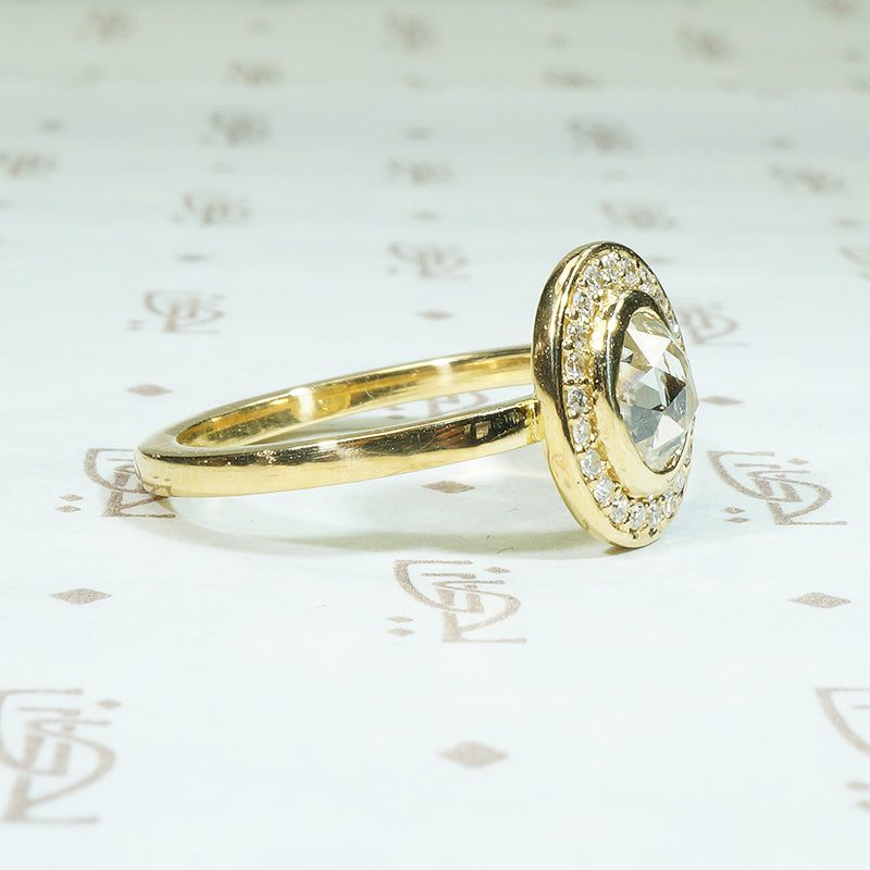 Rose Cut Diamond Halo 18k Yellow Gold Ring