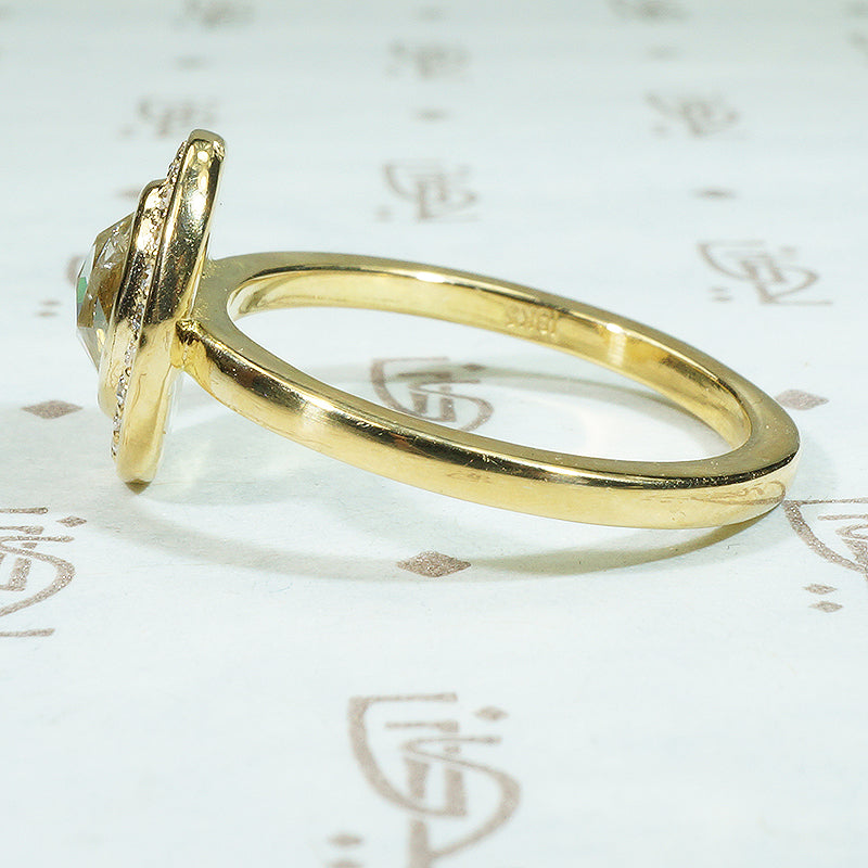 Rose Cut Diamond Halo 18k Yellow Gold Ring
