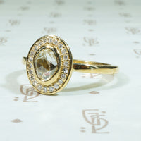 Rose Cut Diamond Halo 18k Yellow Gold Ring