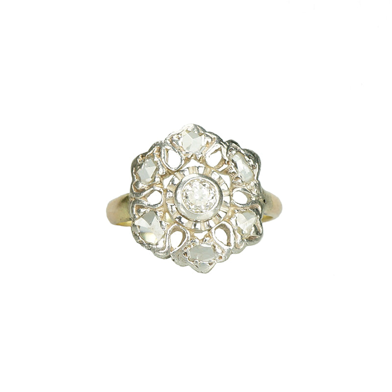 antique low profile diamond ring with rosecuts