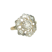 silver on gold old diamond engagement ring 
