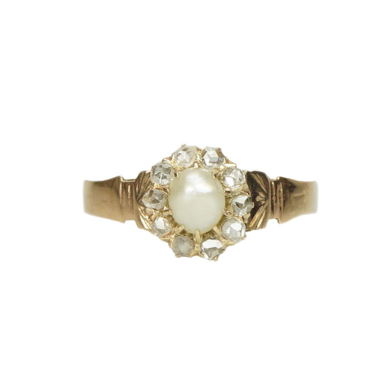 Rose Gold Natural Pearl Rose Cut Diamond Ring - Gem Set Love