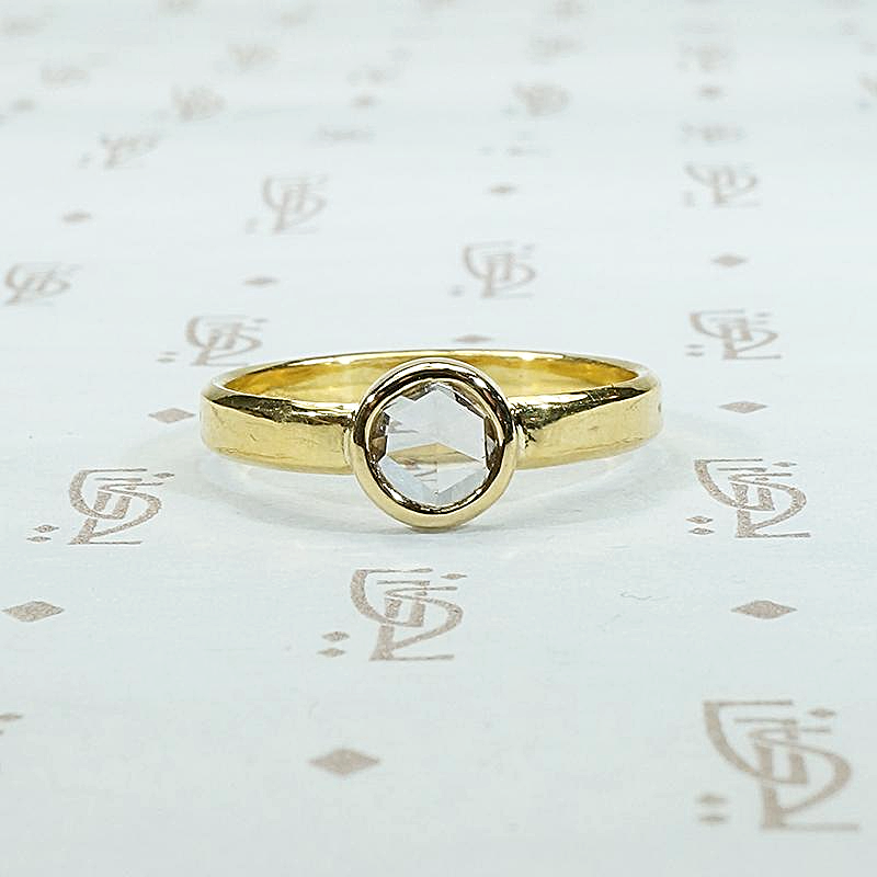 Rose Cut Diamond Solitaire in Decadent High Carat Gold 