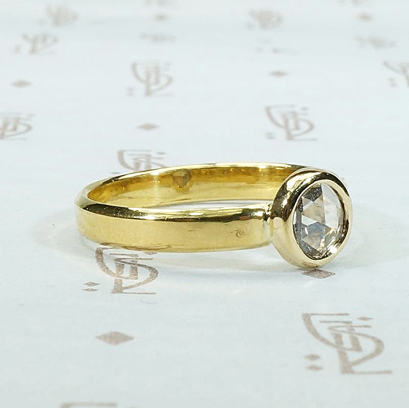 Rose Cut Diamond Solitaire in Decadent High Carat Gold 