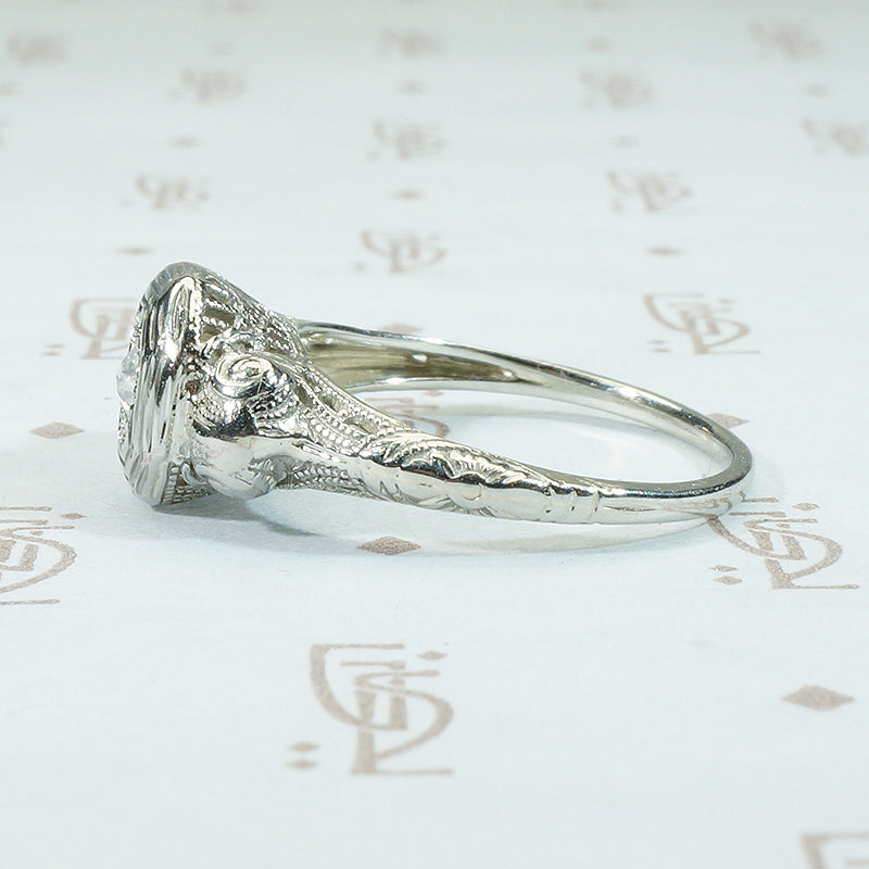 White Gold Filigree Rose Cut Diamond Ring