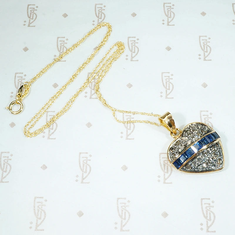 Rose Cut Diamond and Sapphire Heart