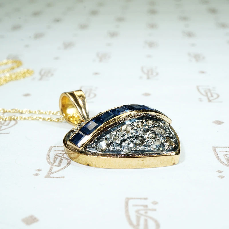 Rose Cut Diamond and Sapphire Heart