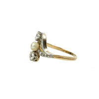 Rose Gold and Platinum Ring with Diamonds and Natural Pearl