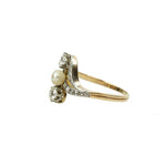Rose Gold and Platinum Ring with Diamonds and Natural Pearl