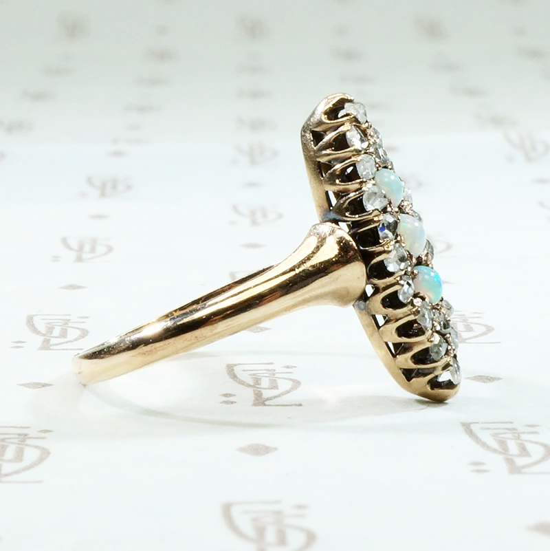 Pavé Rose Cut Diamond and Opal Antique Ring