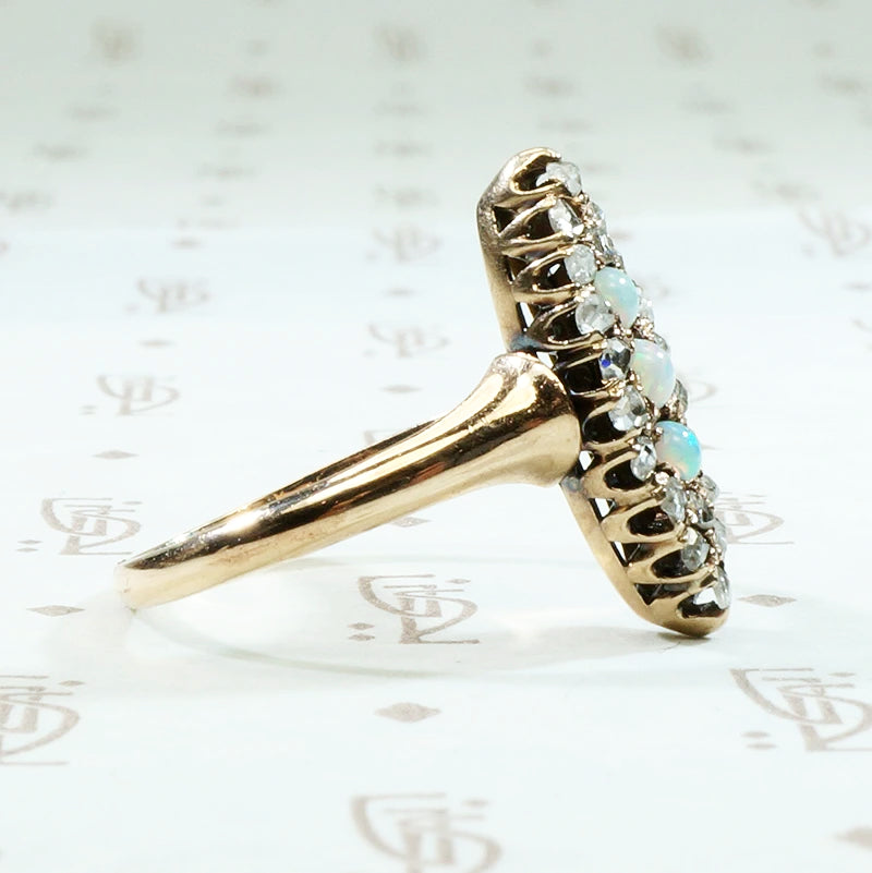 Pavé Rose Cut Diamond and Opal Antique Ring