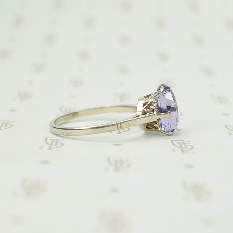 Rose Cut Oval Purple Sapphire Solitaire