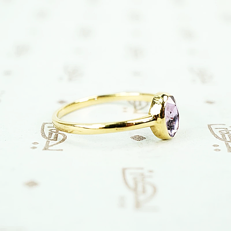 rose cut pink sapphire in recycled gold ring side
