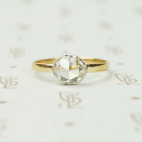 Rose Cut Diamond Solitaire in Platinum on 18K Yellow Gold
