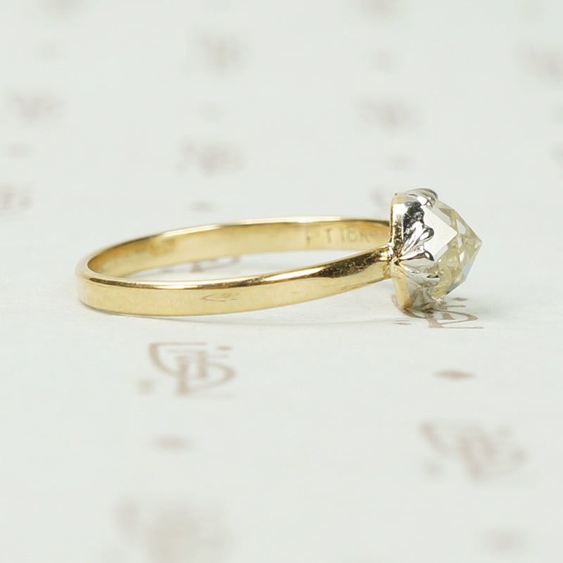Rose Cut Diamond Solitaire in Platinum on 18K Yellow Gold
