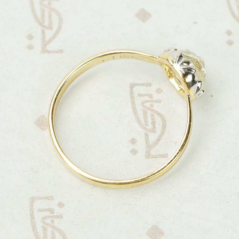 Rose Cut Diamond Solitaire in Platinum on 18K Yellow Gold