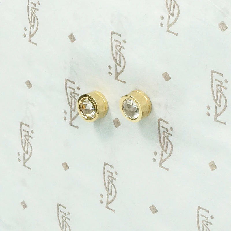 antique rose cut diamonds in recycled 14k yellow gold bezel stud earrings