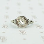 .44ct rose cut diamond in white gold filigree ring