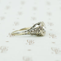 .44ct rose cut diamond in white gold filigree ring side view