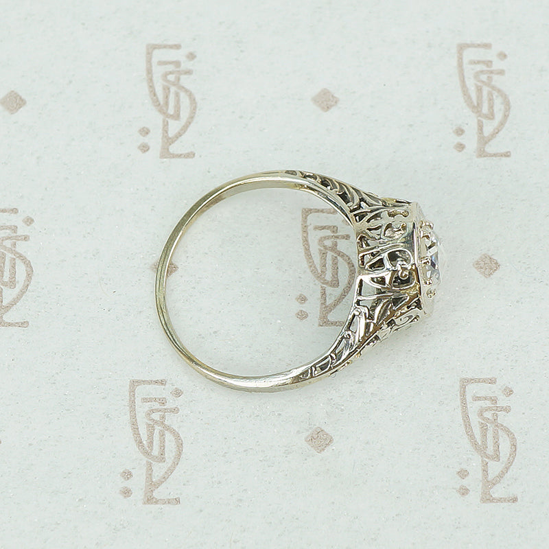 .44ct rose cut diamond in white gold filigree ring side view