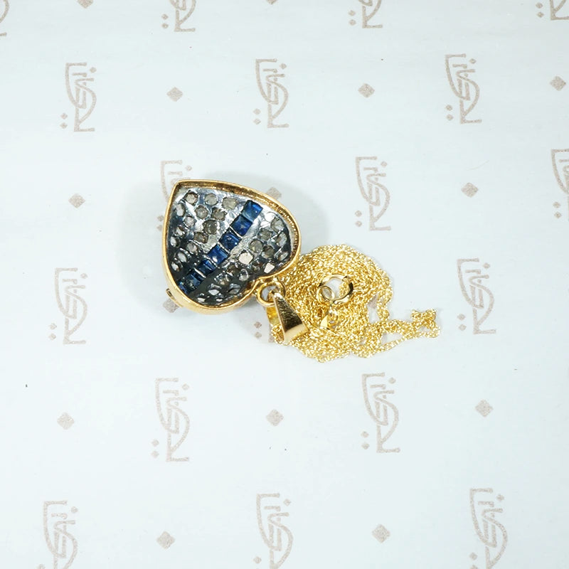 Rose Cut Diamond and Sapphire Heart