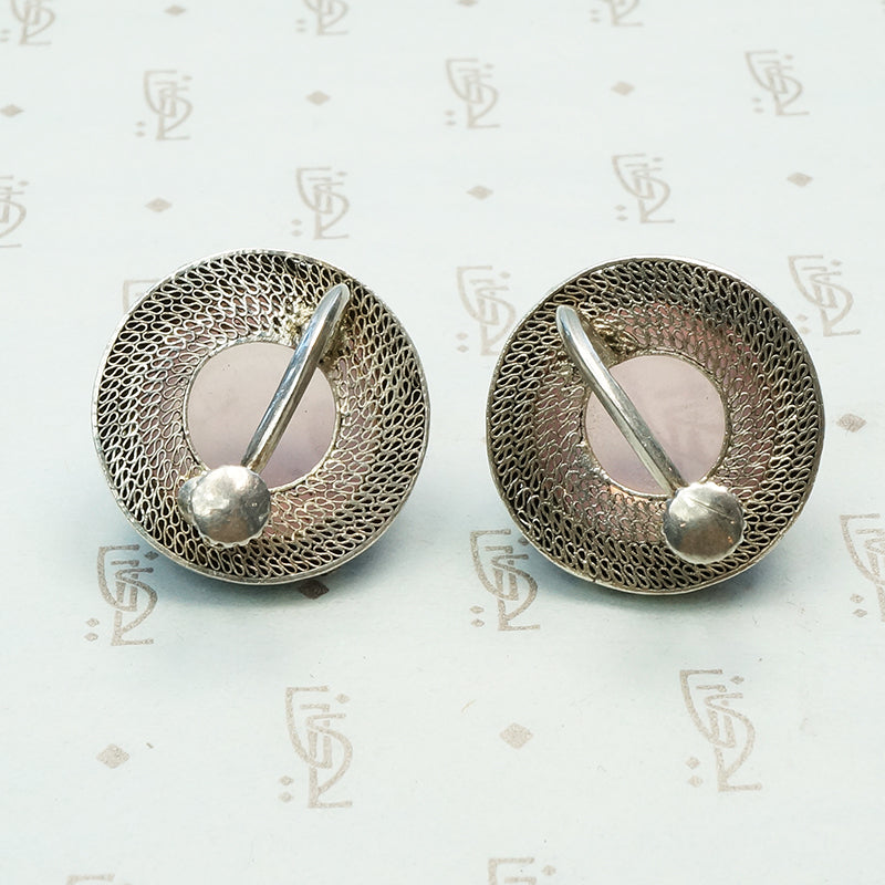 Vintage Sterling Silver Filigree Rose Quartz Earrings