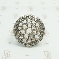 rose cut diamond target ring in silver on gold