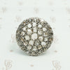 rose cut diamond target ring in silver on gold