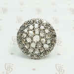rose cut diamond target ring in silver on gold
