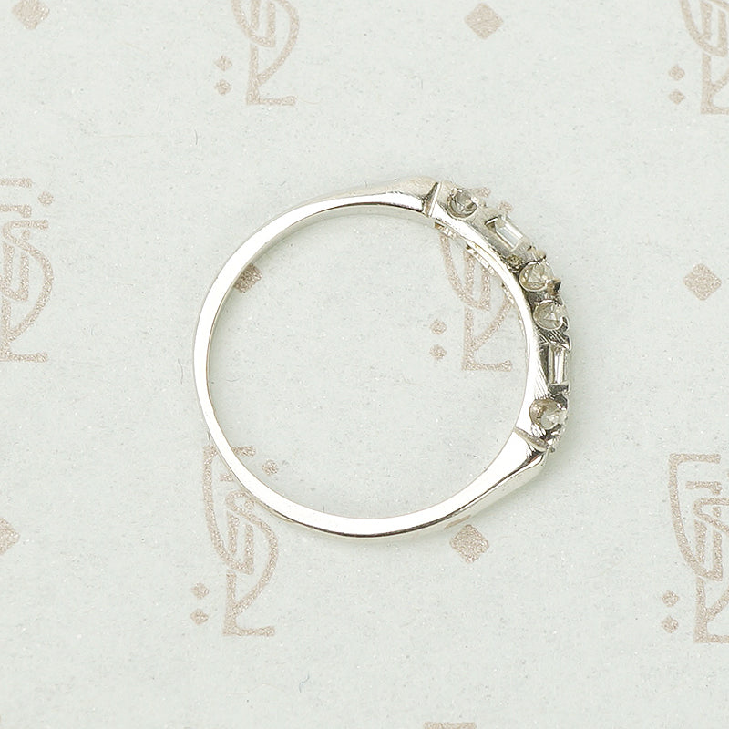 Vintage Platinum Baguette and Round Diamond Band