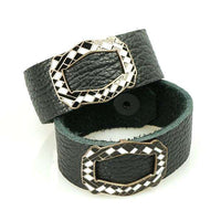 R + P matched pair of Leather bracelets with Deco Enamel Buckles