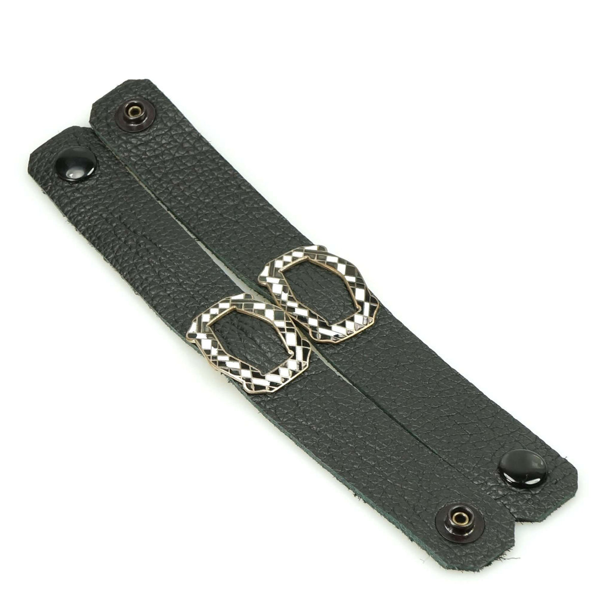 R + P matched pair of Leather bracelets with Deco Enamel Buckles
