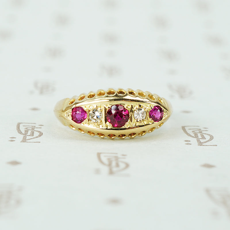 vintage ruby and diamond 18k yellow gold ring