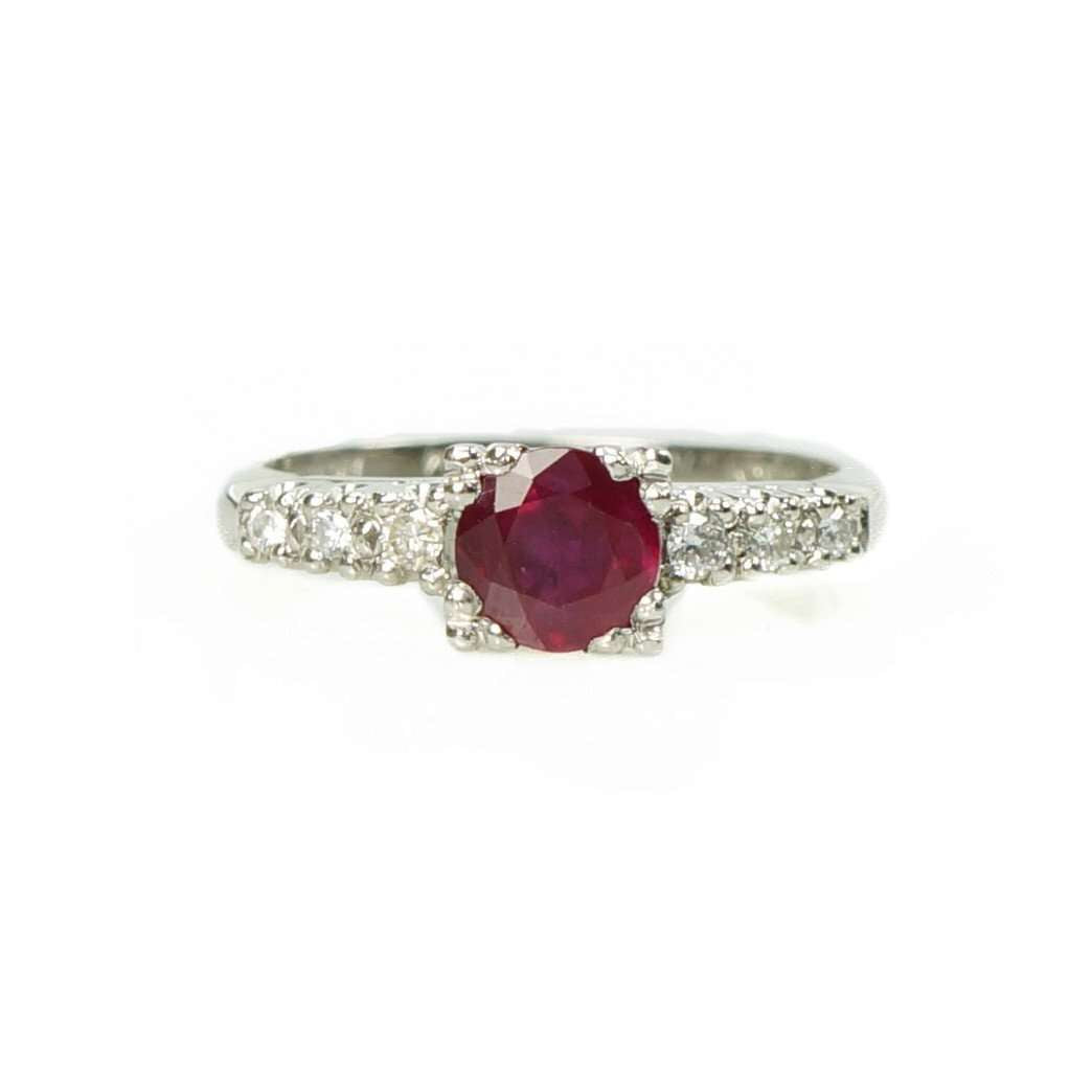 A Classic Platinum 1940's Ruby and Diamond Engagement