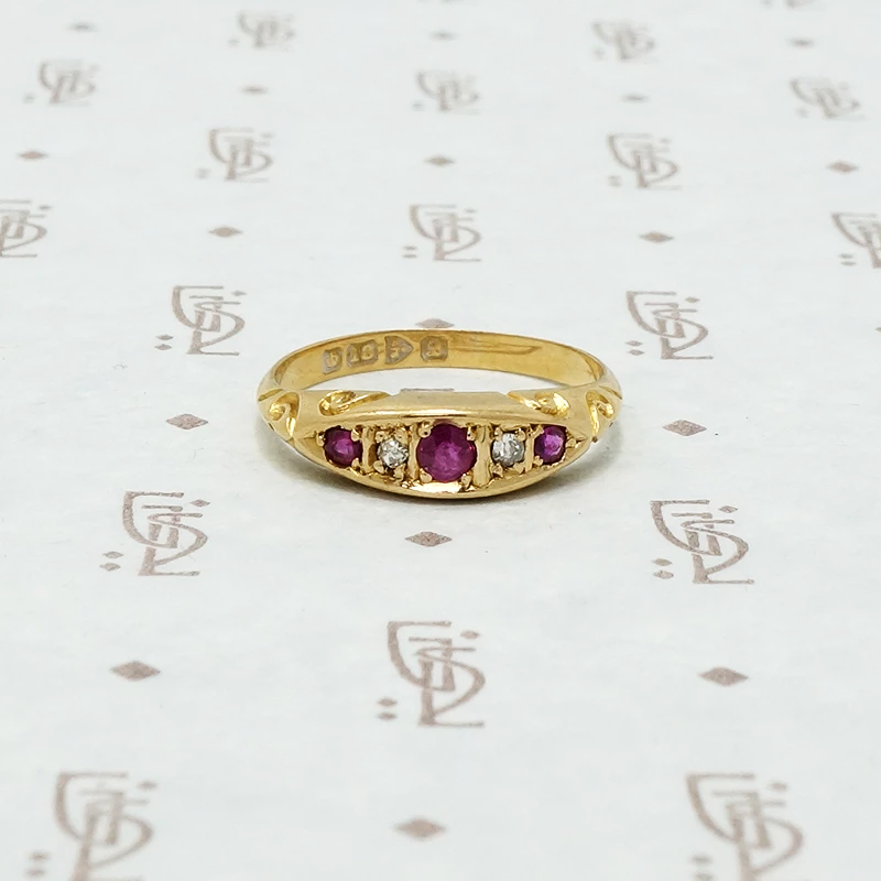 ruby and diamond band chester england 18k 1901