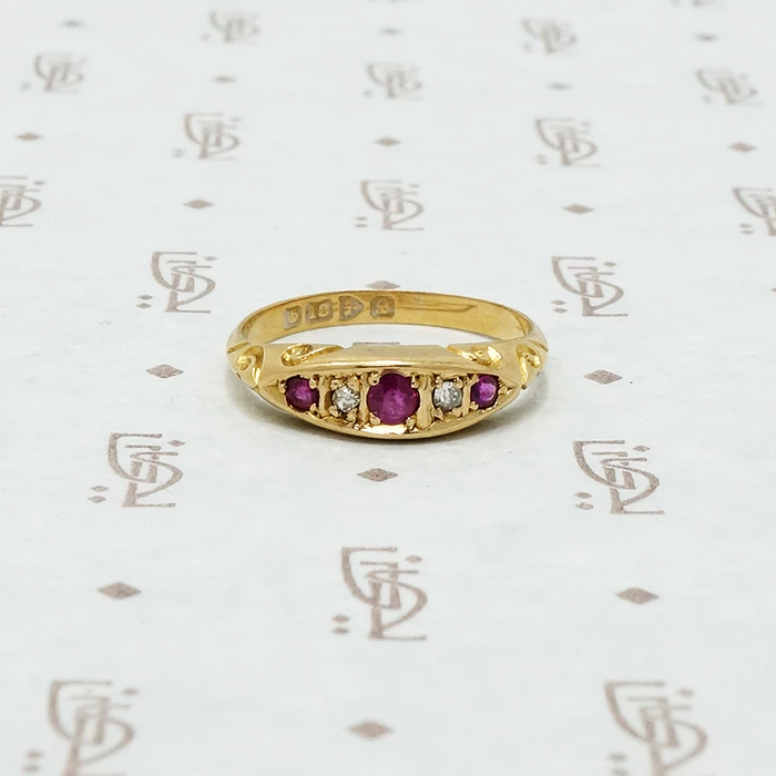 ruby and diamond band chester england 18k 1901
