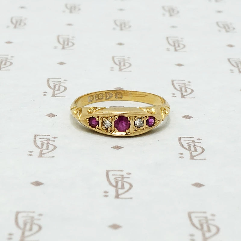 ruby and diamond band chester england 18k 1901