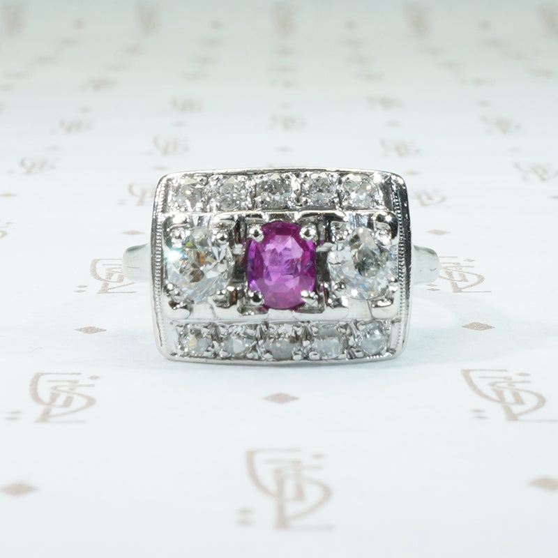 ruby oec diamond white gold panel ring