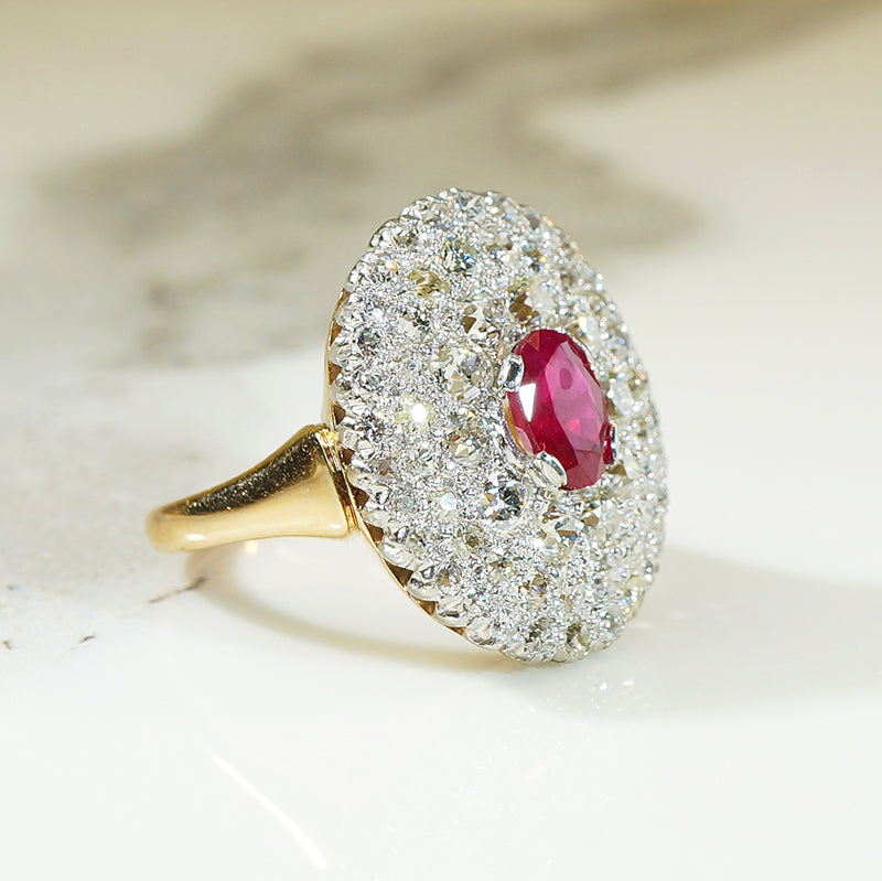 OEC Diamond Triple Halo Ruby Ring