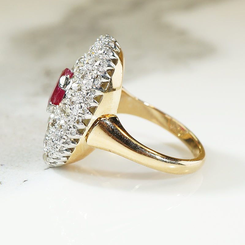 OEC Diamond Triple Halo Ruby Ring