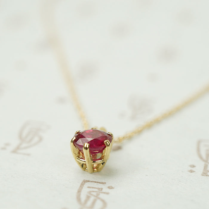Vintage Ruby Yellow Gold Solitaire Pendant