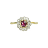 Oval Ruby Diamond Halo Vintage Ring - Gem Set Love