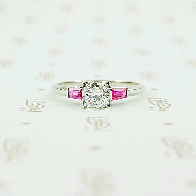 Platinum ruby and diamond engagement ring 1940's