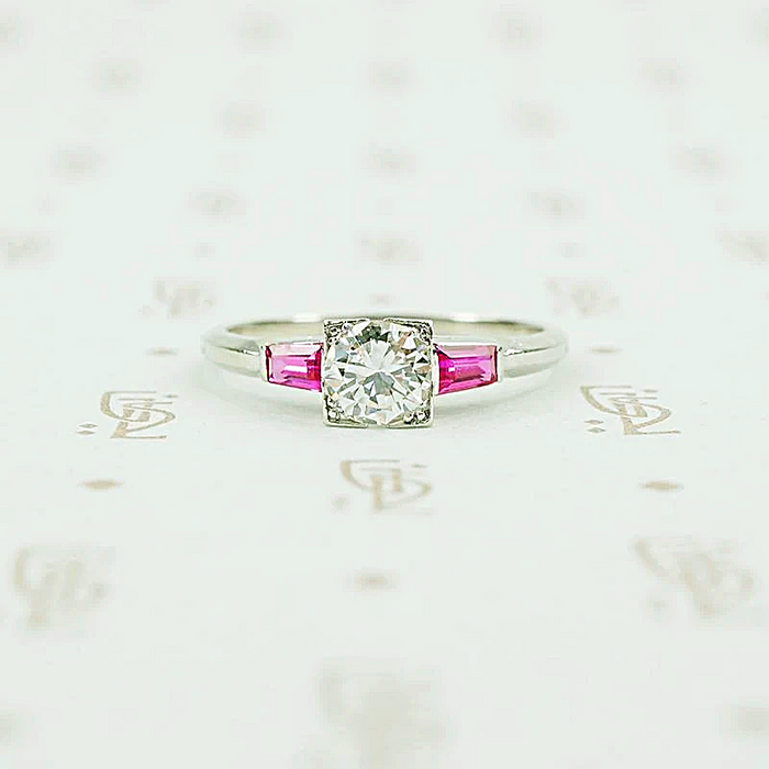 Platinum ruby and diamond engagement ring 1940's