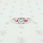 Platinum ruby and diamond engagement ring 1940's