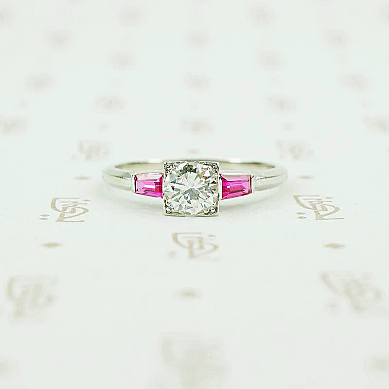 Platinum ruby and diamond engagement ring 1940's